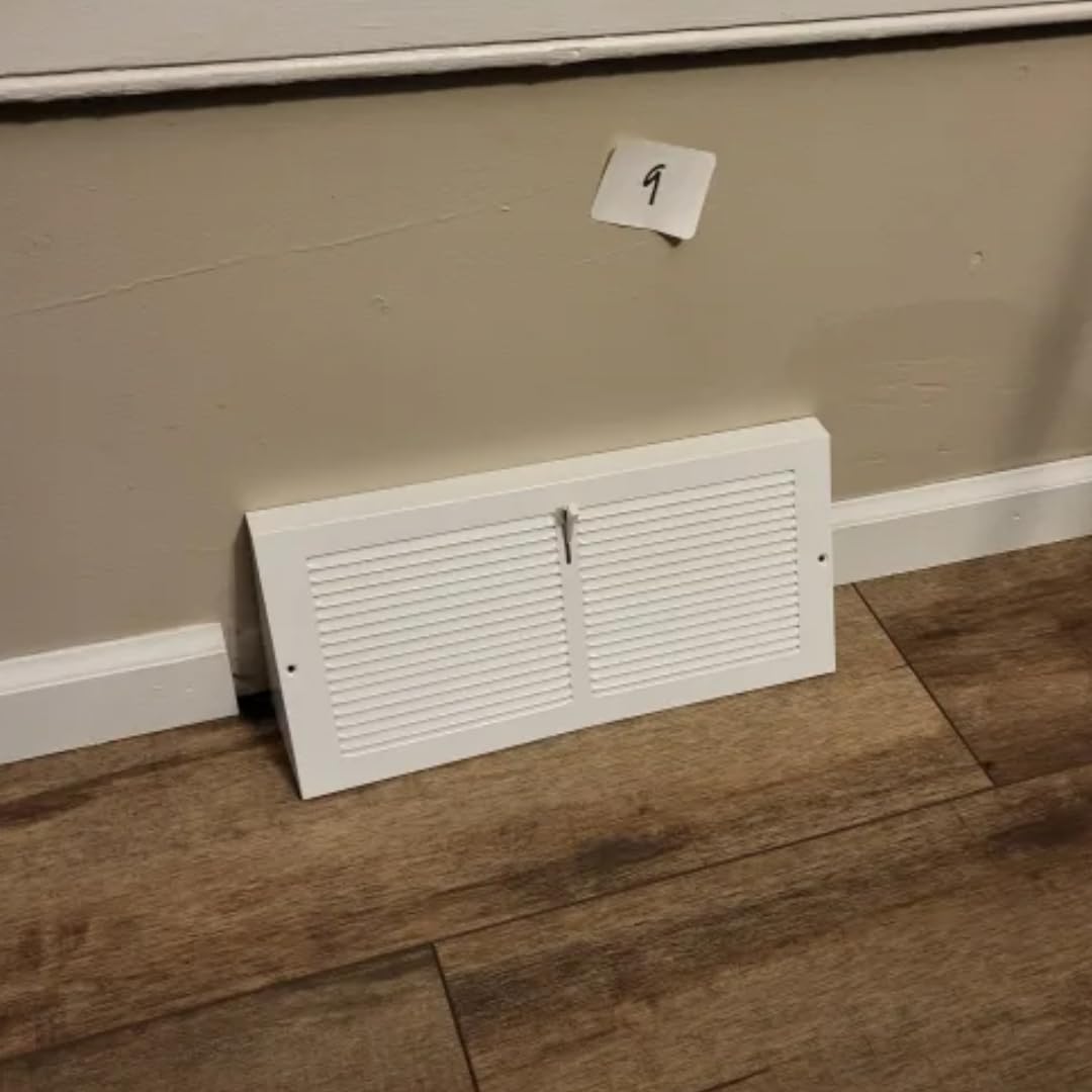 Nibras 12" x 6" Baseboard Register Vent White with Damper 12 x 6 Heavy Duty Steel Grille Triangular Air Vent Covers (Outside Dimensions 13-3/4" x 6-5/8")