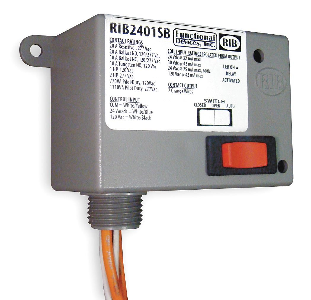 Functional Devices (RIB) RIB2401SB Enclosed Relay 20Amp SPST-NO + Override 24Vac/dc/1