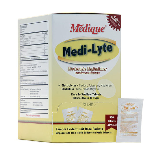 Medique Medi-Lyte Electrolyte Replenisher, Fast Relief from Heat, Stress, Fatigue, and Muscle Cramping, Easy to Swallow Tablets, 500 Tablets (250 x 2)
