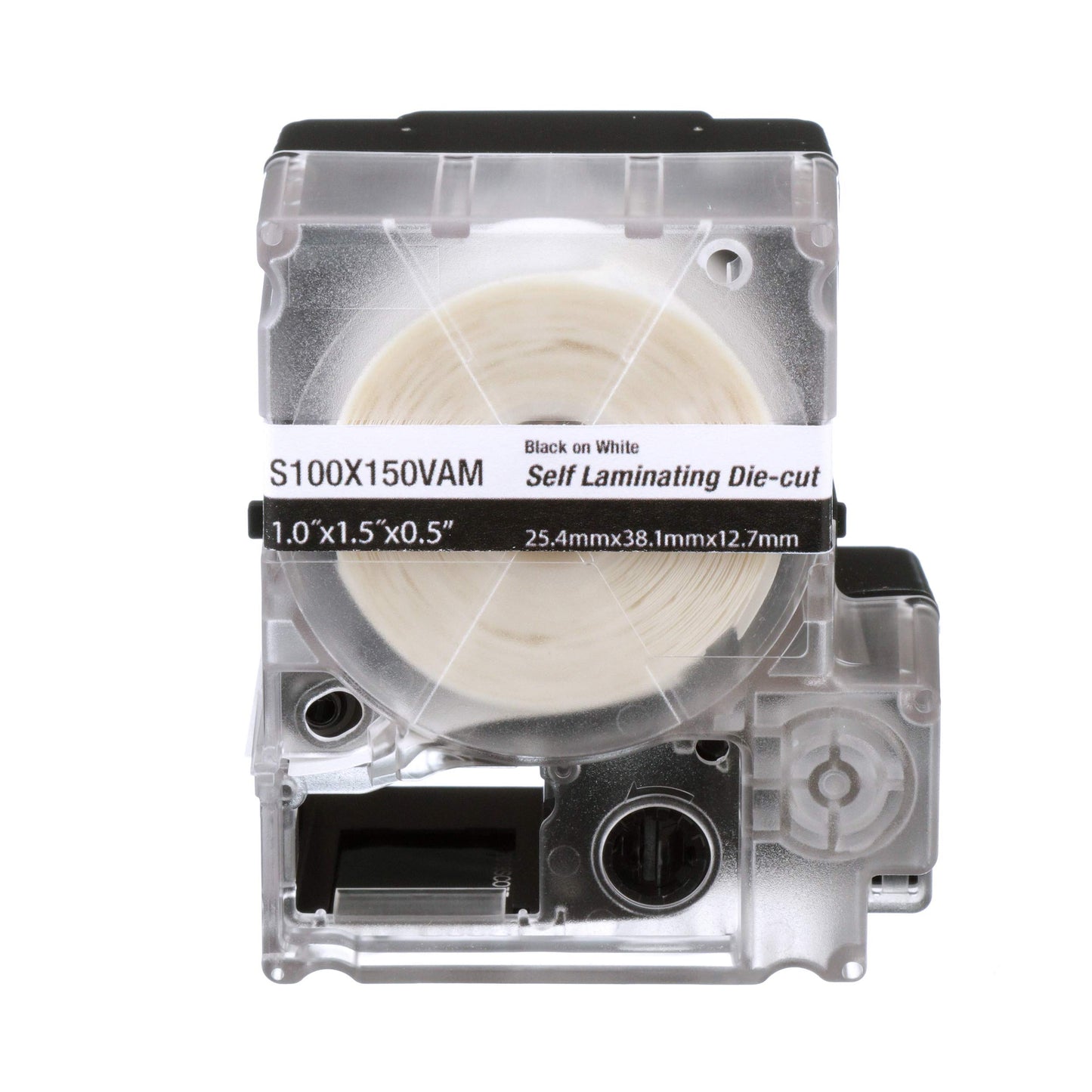 MP Cassette, Self-Laminating Label, Vinyl, 1.00" W x 1.50" H.50 Print On Area, Clear/White
