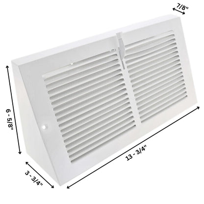 Nibras 12" x 6" Baseboard Register Vent White with Damper 12 x 6 Heavy Duty Steel Grille Triangular Air Vent Covers (Outside Dimensions 13-3/4" x 6-5/8")