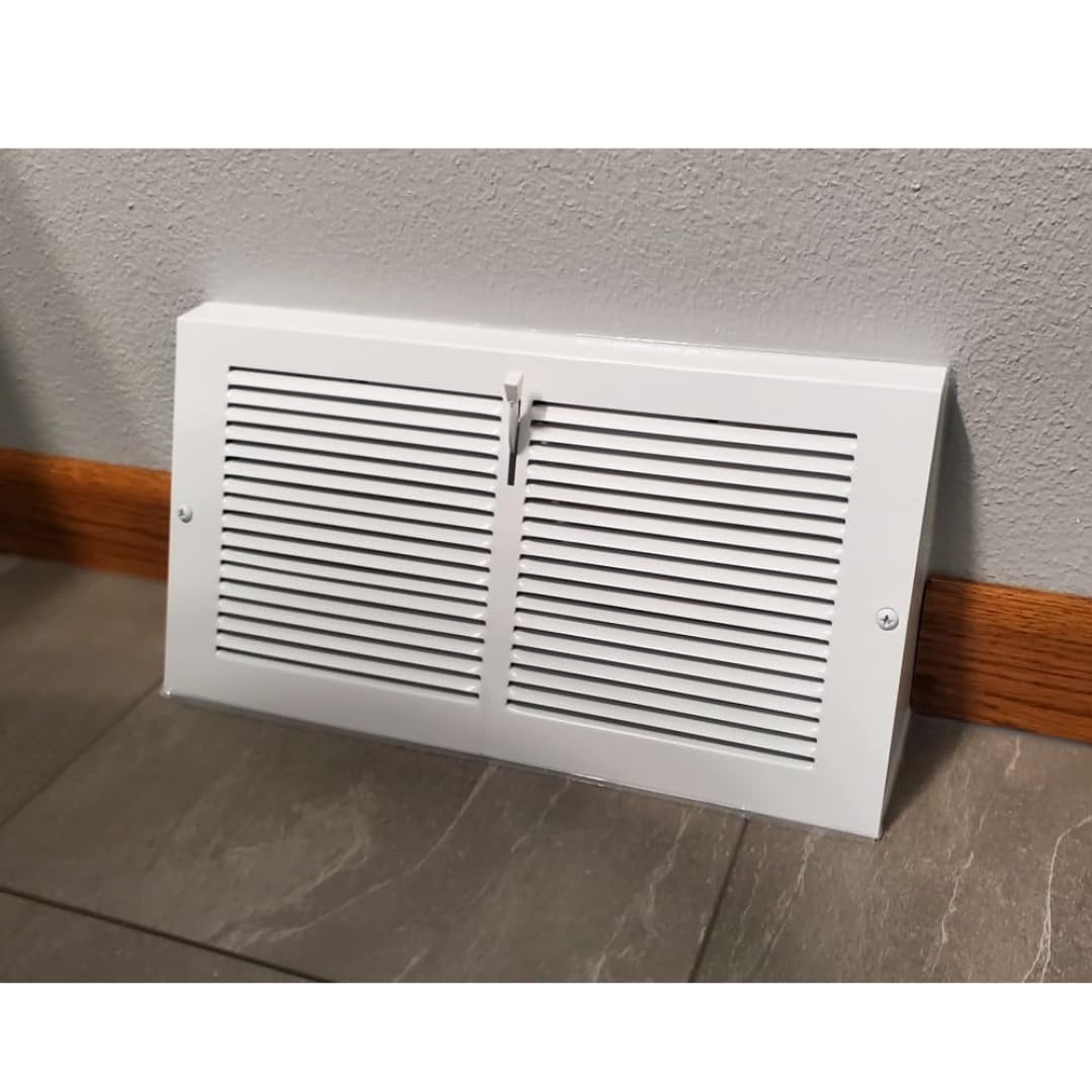 Nibras 12" x 6" Baseboard Register Vent White with Damper 12 x 6 Heavy Duty Steel Grille Triangular Air Vent Covers (Outside Dimensions 13-3/4" x 6-5/8")